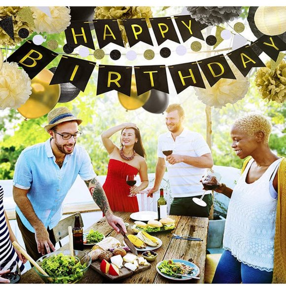 Black & Gold Birthday Party Decoration set - Picture 3 of 8